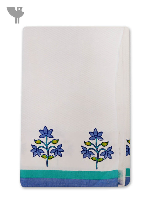 Handloom Cotton Hand Towel With Block Print Border